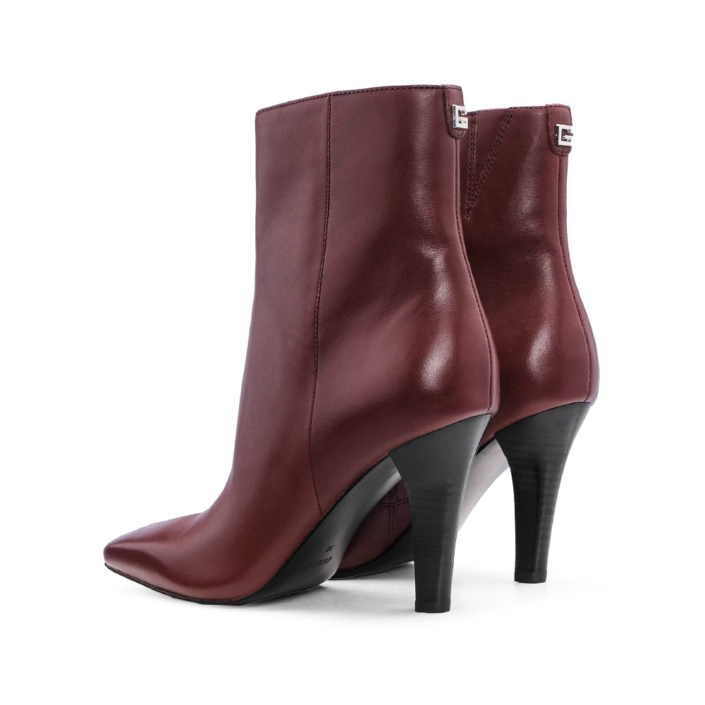 Botim Salto Alto Mulher Pele Bordeaux