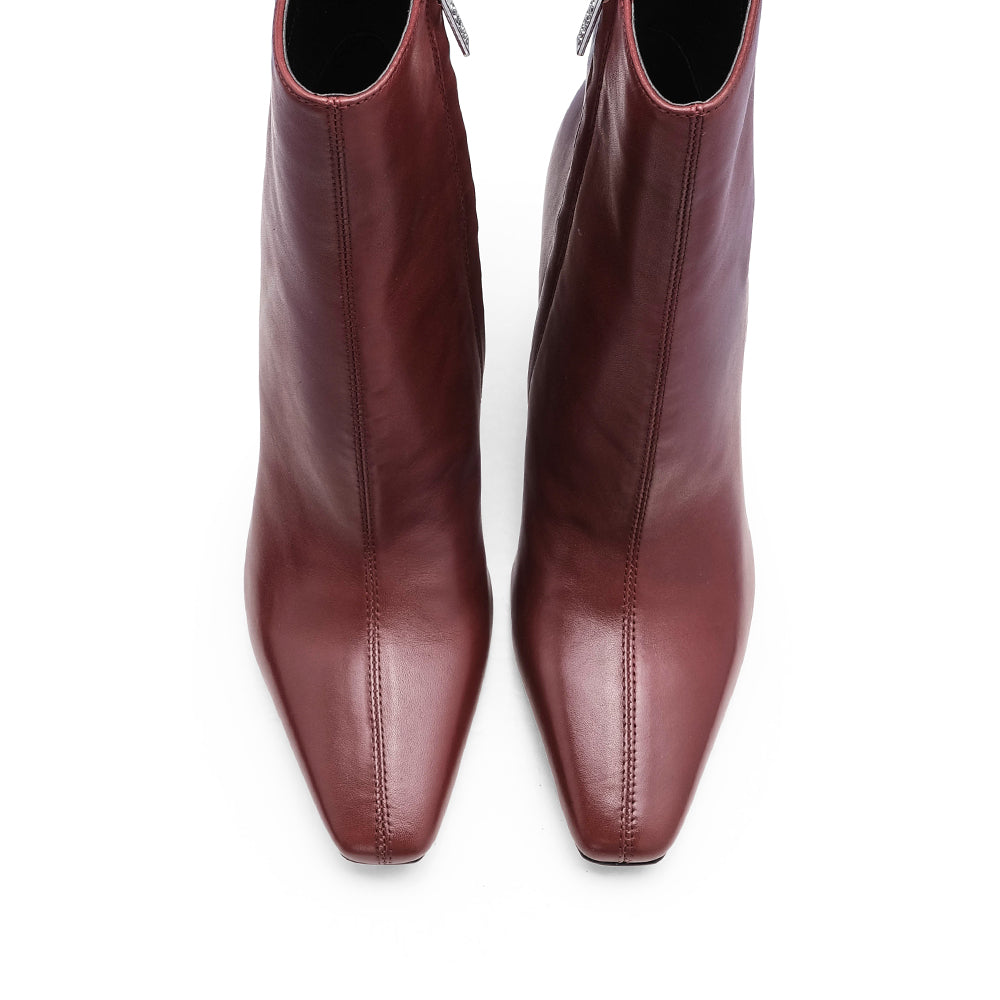 Botim Salto Alto Mulher Pele Bordeaux