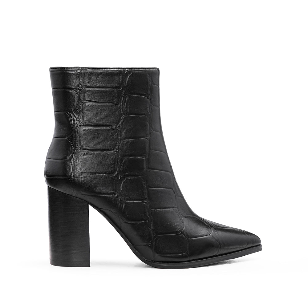 Botim Salto Alto Mulher Animal Print Preto