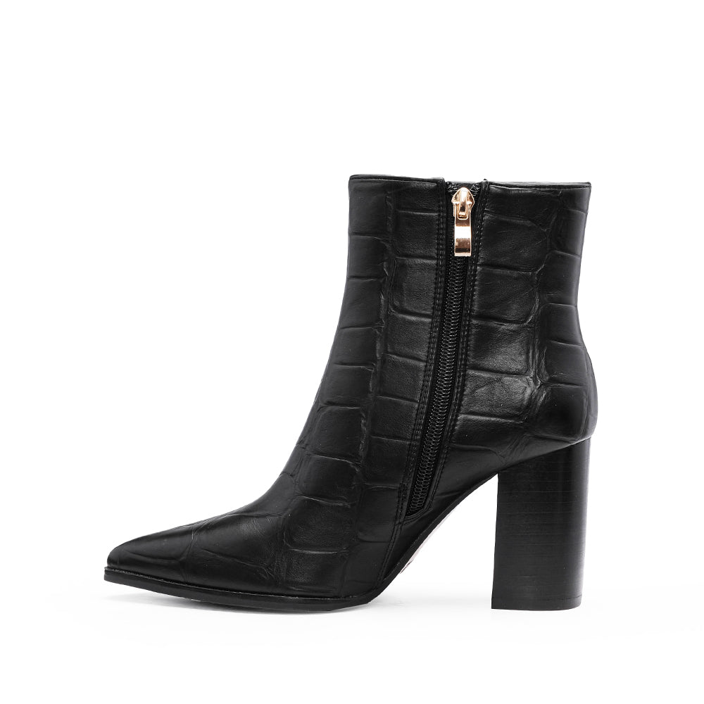 Botim Salto Alto Mulher Animal Print Preto