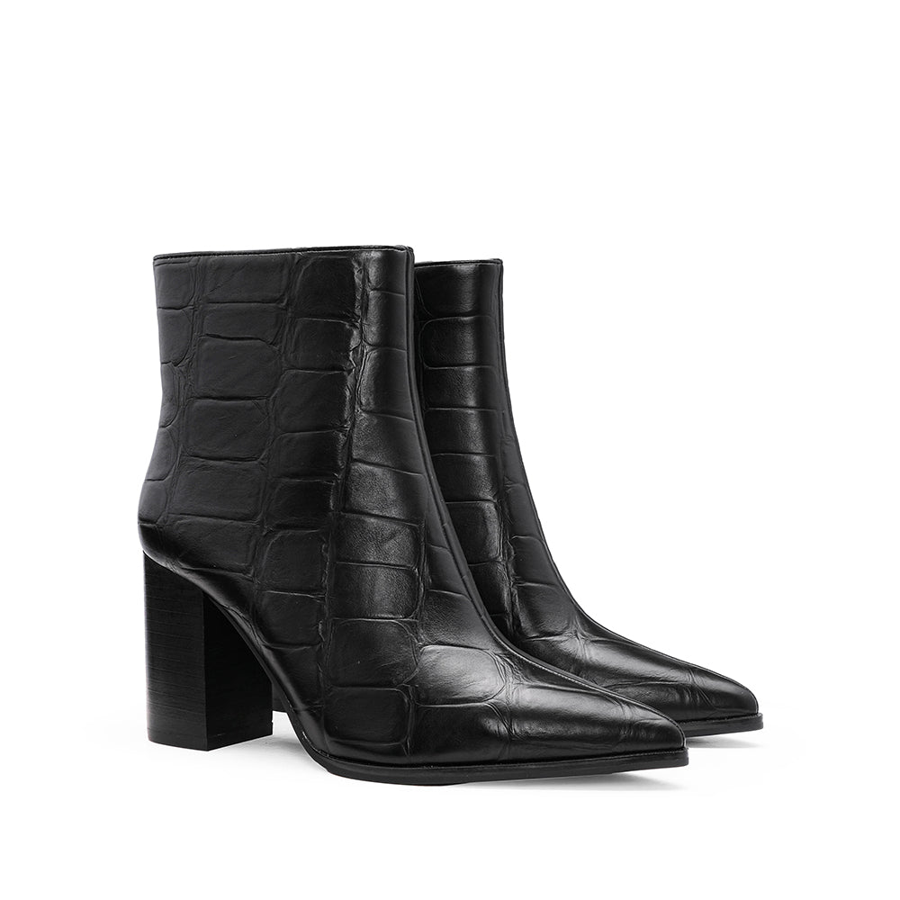 Botim Salto Alto Mulher Animal Print Preto