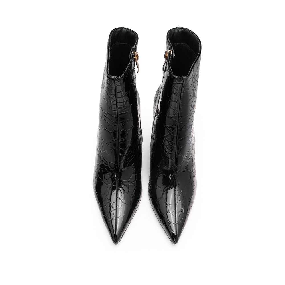 Botim Salto Alto Mulher Animal Print Preto