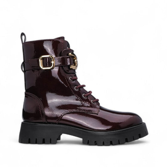 Bota Militar Mulher Verniz Bordeaux