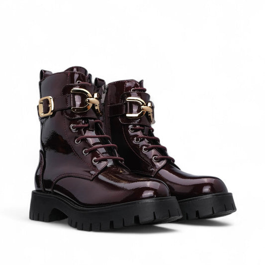 Bota Militar Mulher Verniz Bordeaux