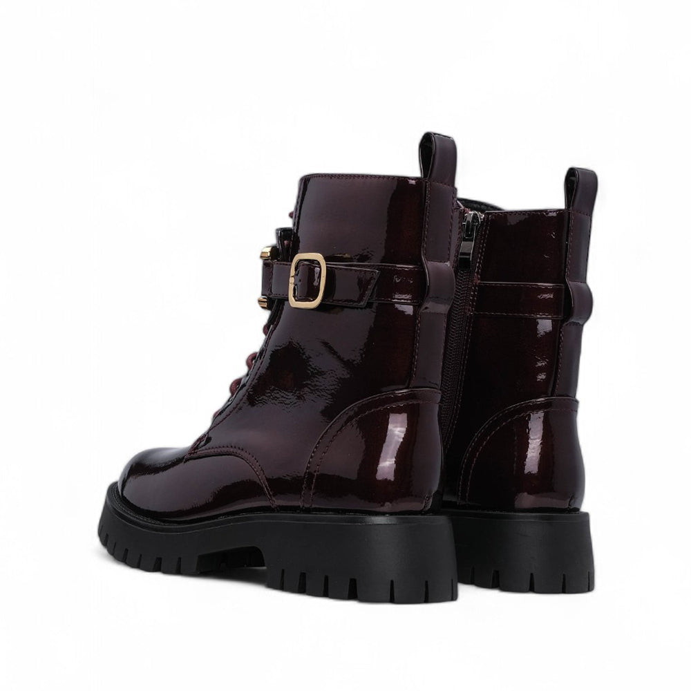 Bota Militar Mulher Verniz Bordeaux