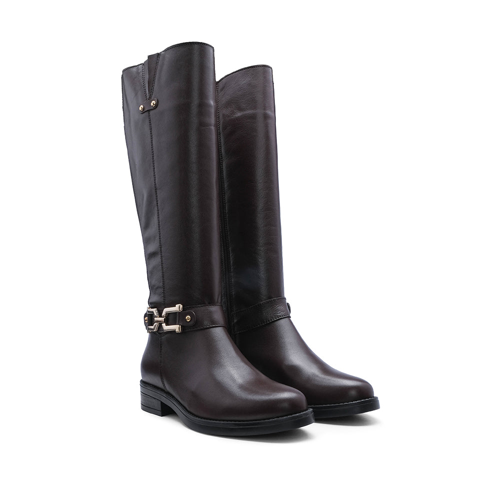 Bota Cano Alto Mulher Pele Castanho