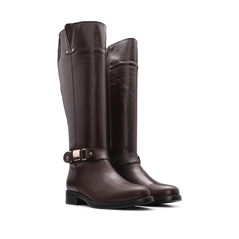 Bota Cano Alto Mulher Pele Castanho