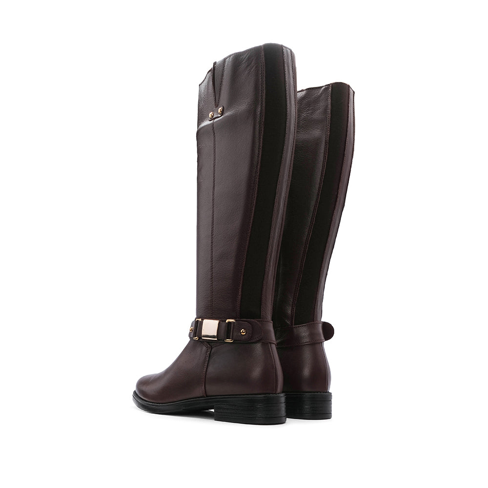 Bota Cano Alto Mulher Pele Castanho