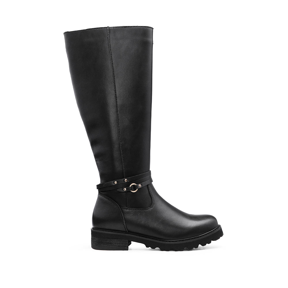 Bota Salto Raso Mulher Pele Preto
