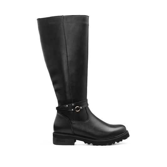 Bota Salto Raso Mulher Pele Preto
