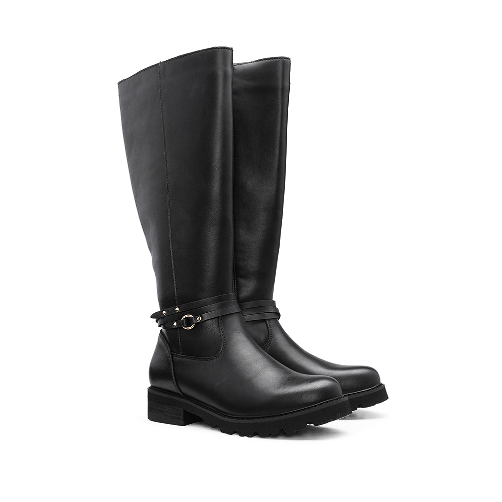 Bota Salto Raso Mulher Pele Preto