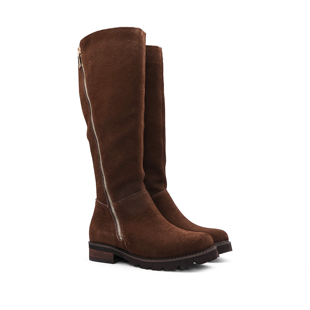 Bota Salto Raso Mulher Camurça Castanho