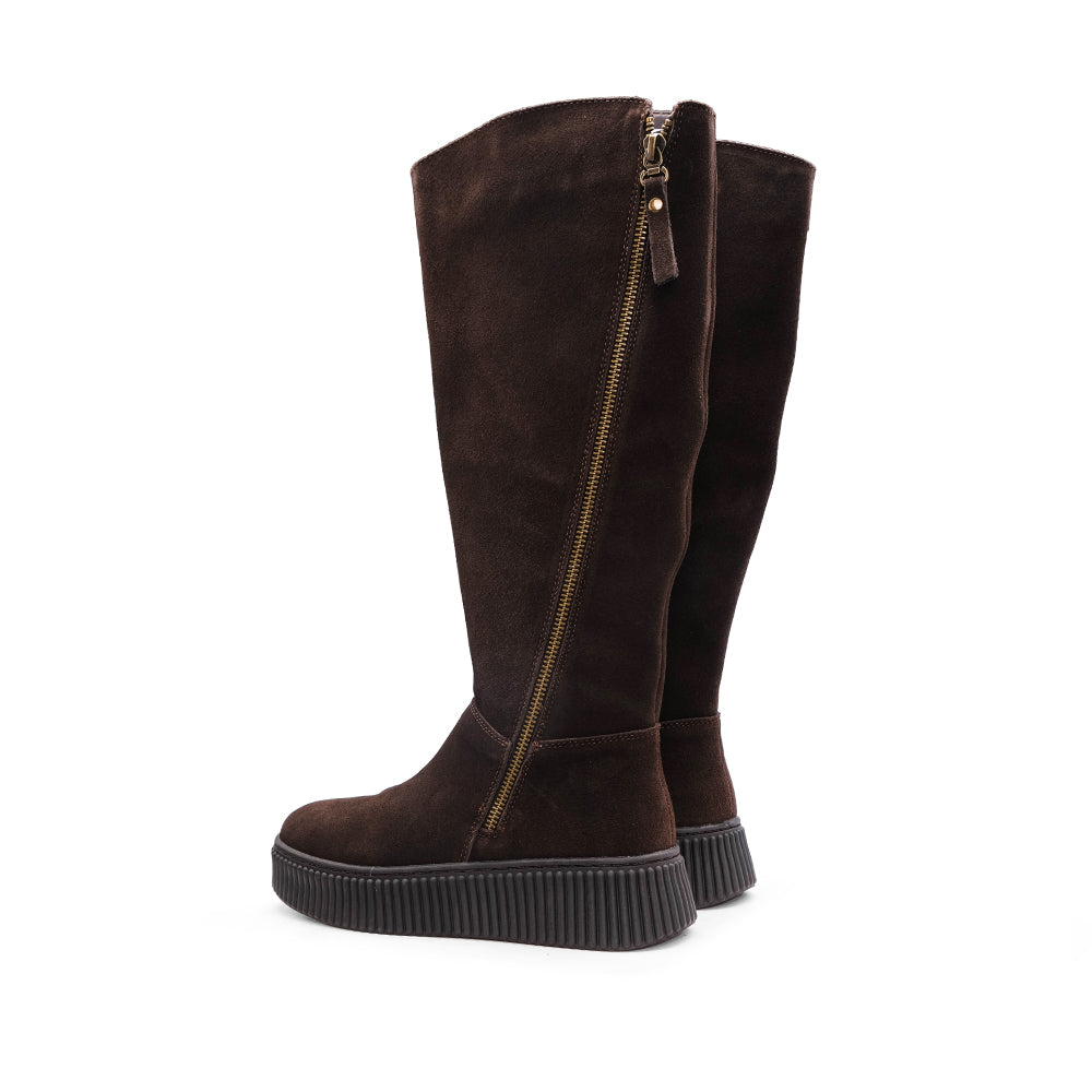 Bota Salto Raso Mulher Camurça Café
