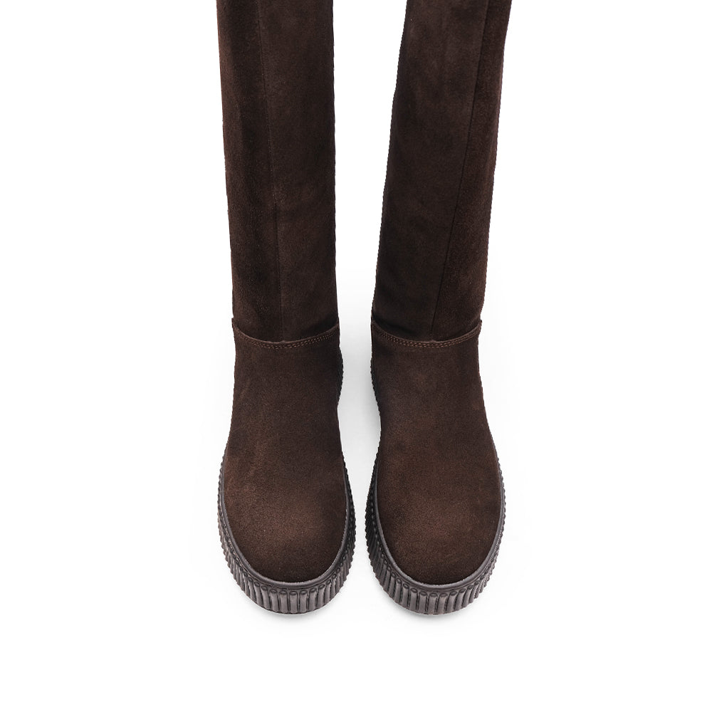 Bota Salto Raso Mulher Camurça Café