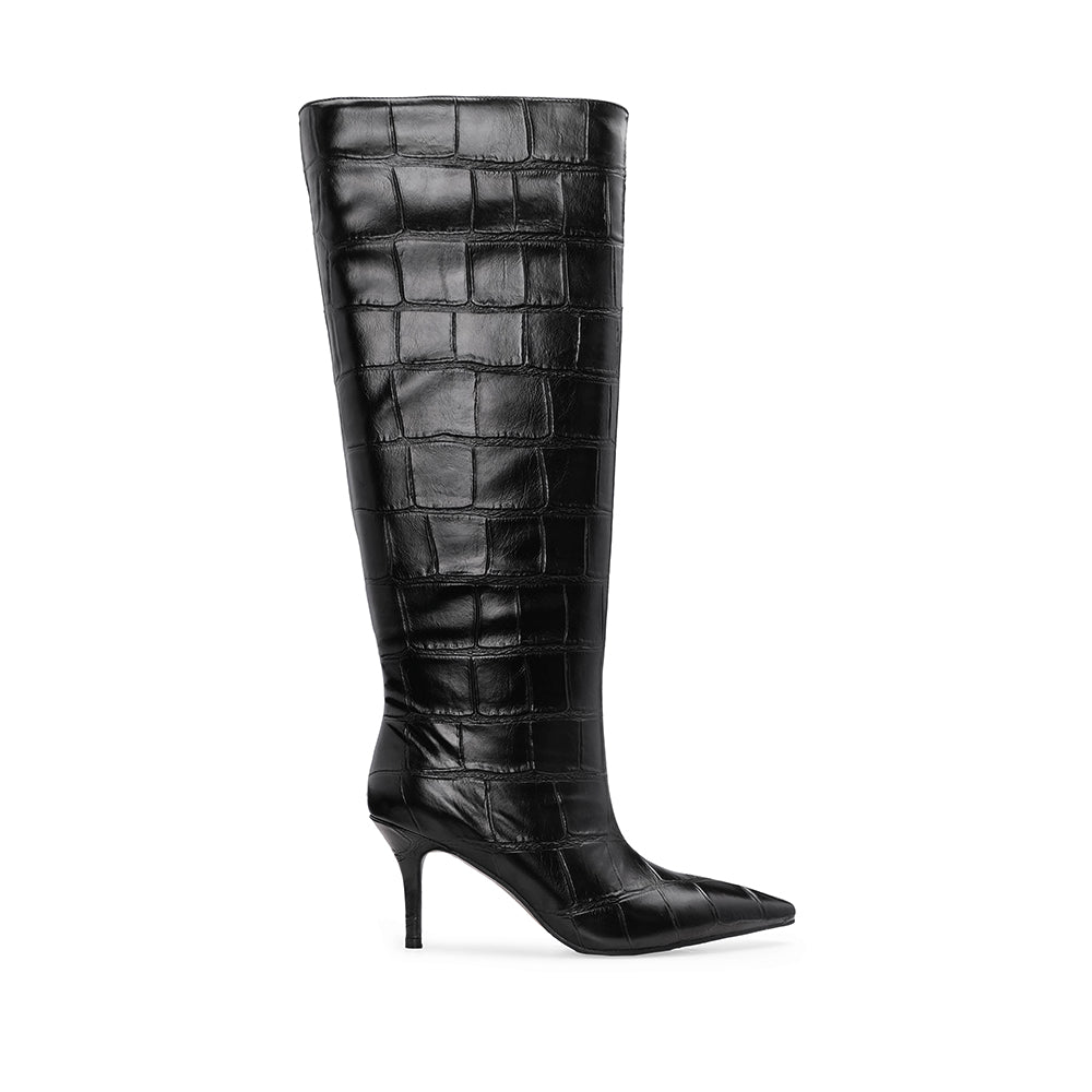 Bota Cano Alto Mulher Animal Print Preto