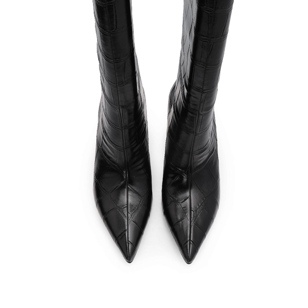 Bota Cano Alto Mulher Animal Print Preto