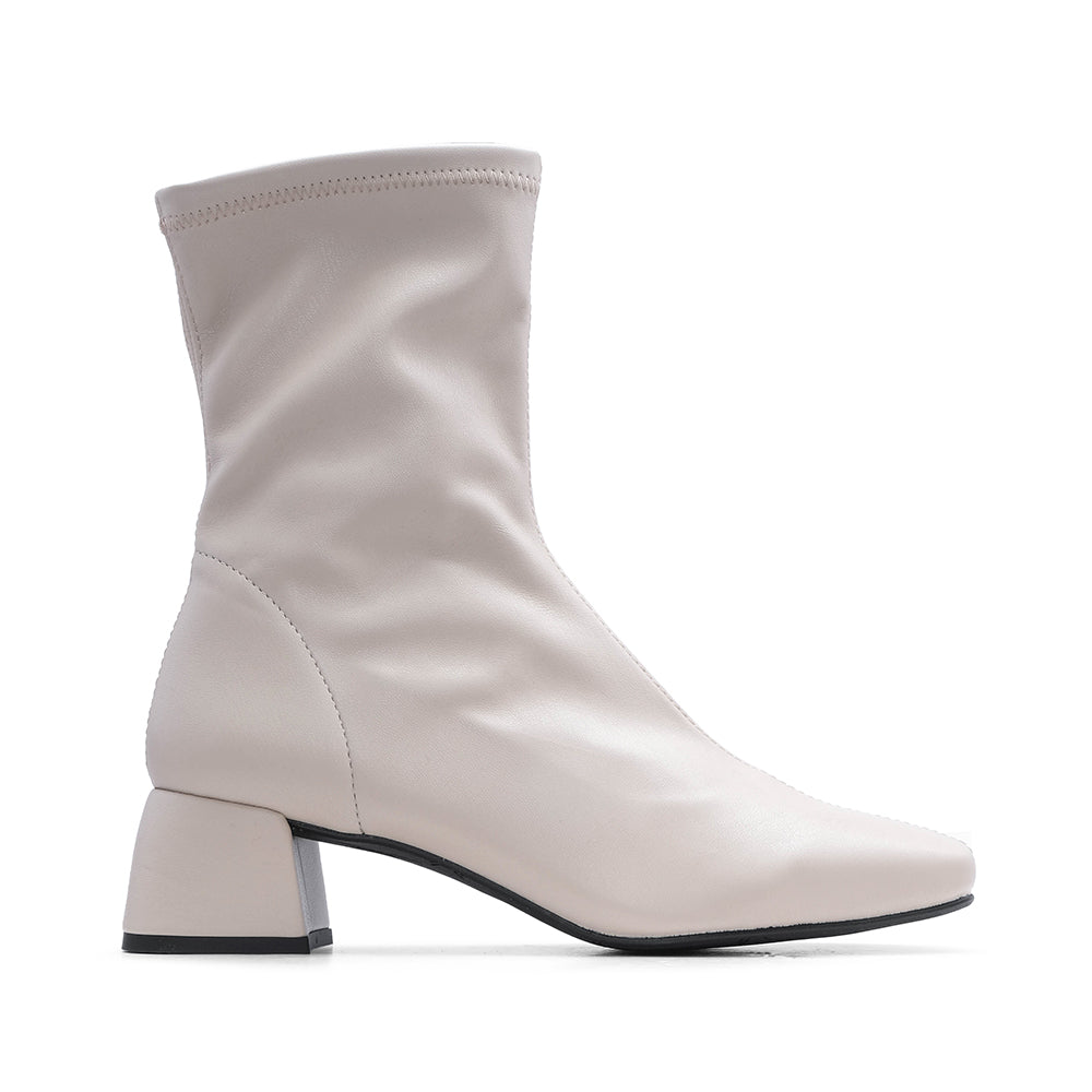 Botim Salto Médio Mulher Pele Sintética Bege