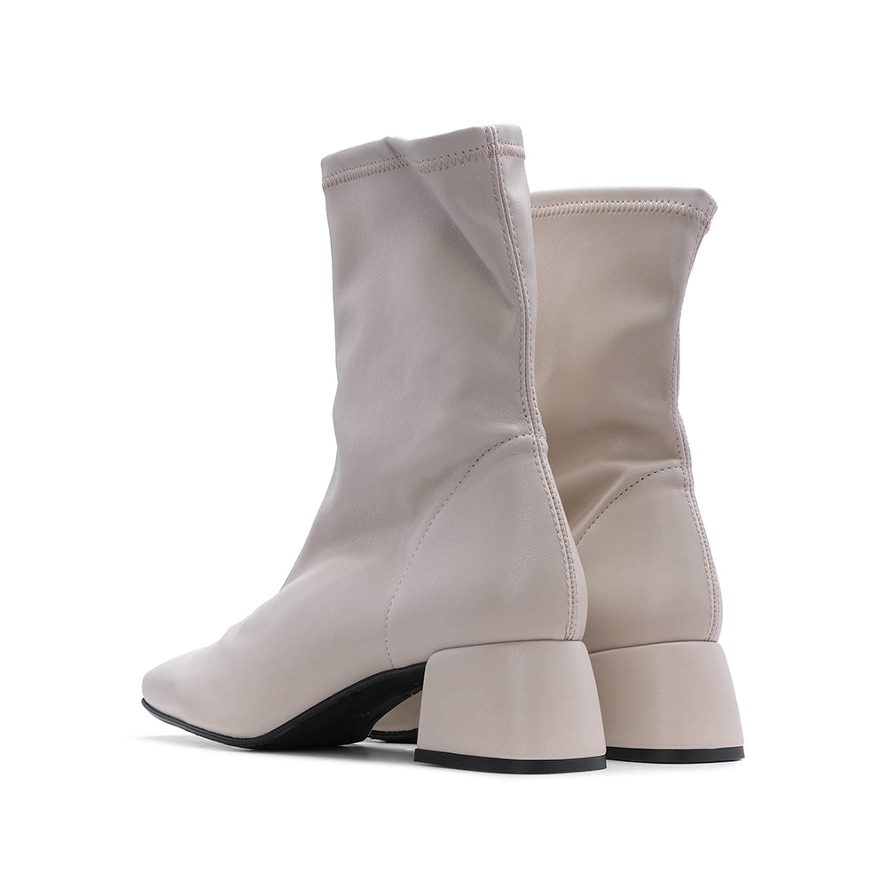 Botim Salto Médio Mulher Pele Sintética Bege
