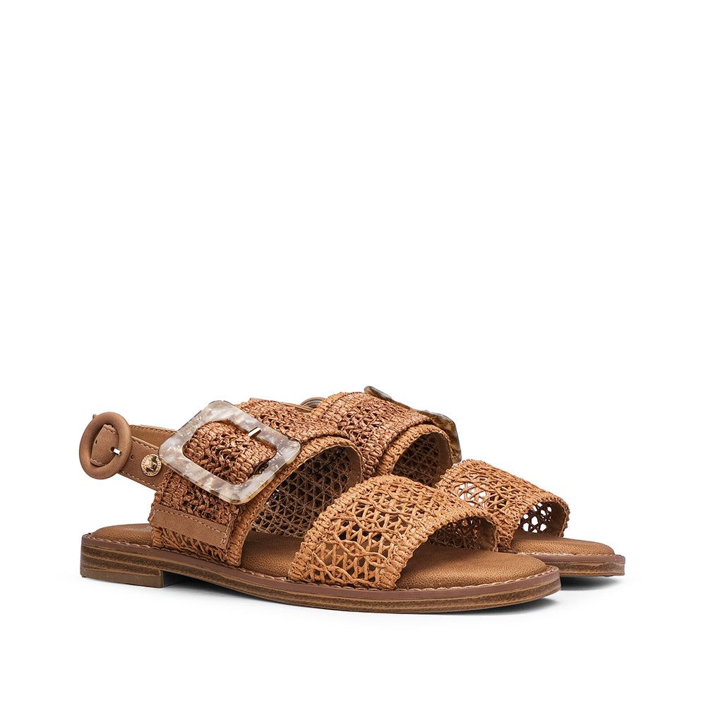 Sandália Salto Raso Mulher Camel