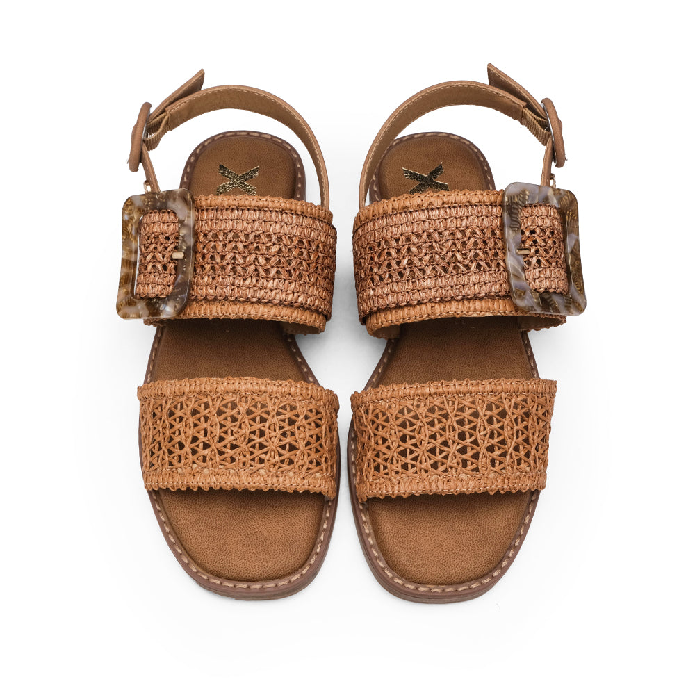 Sandália Salto Raso Mulher Camel