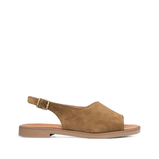 Sandália Salto Raso Mulher Camurça Taupe