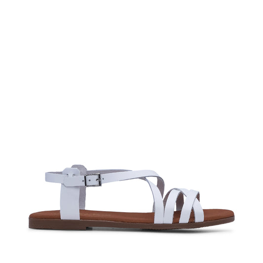 Sandália de Tiras com Salto Raso Mulher Pele Branco
