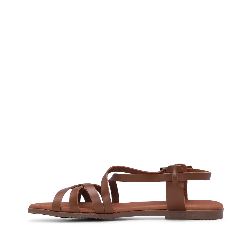 Sandália de Tiras com Salto Raso Mulher Pele Camel