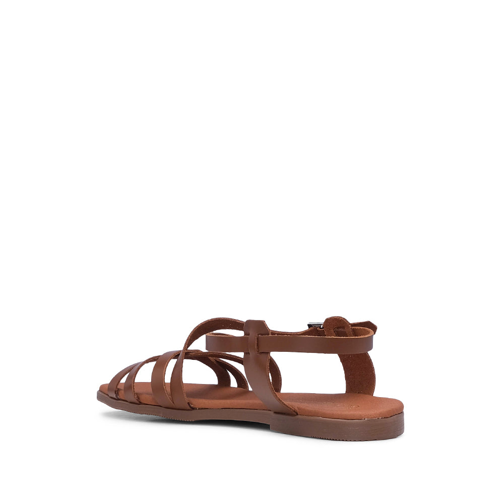 Sandália de Tiras com Salto Raso Mulher Pele Camel