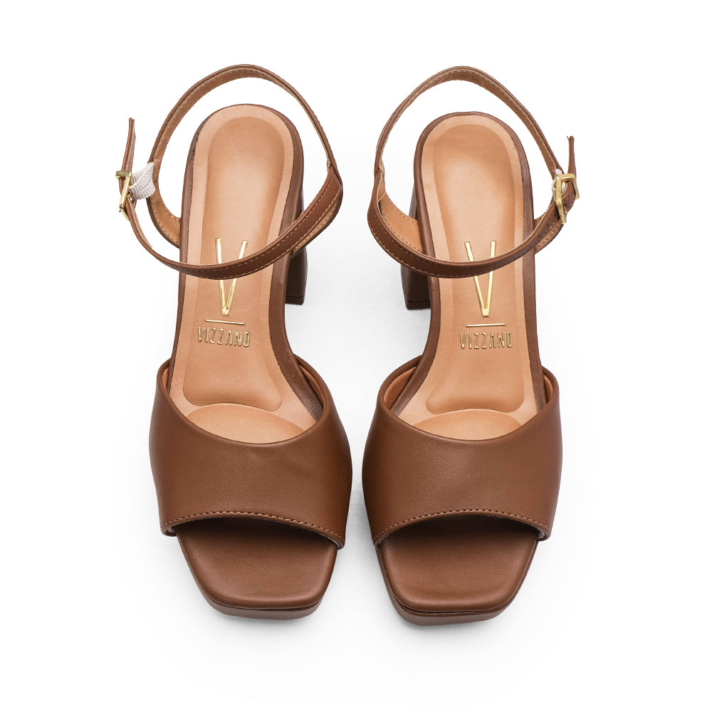 Sandália Salto Alto Mulher Camel