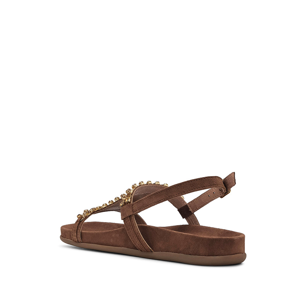 Sandália Salto Raso Mulher Camurça Camel