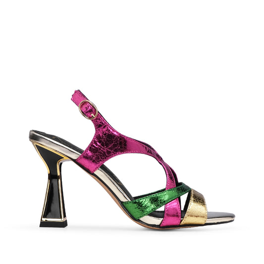 Sandália Salto Alto Mulher Metalizado Multicolor