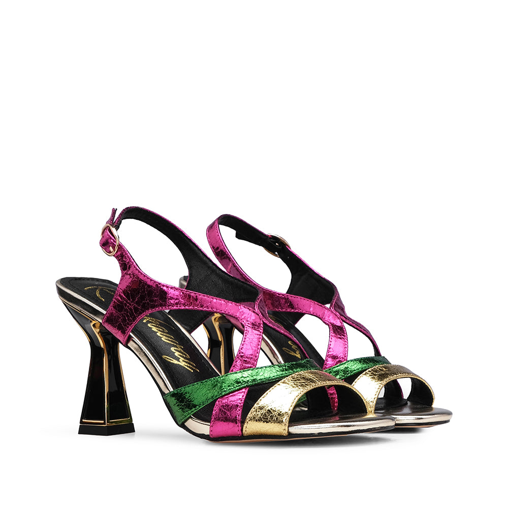Sandália Salto Alto Mulher Metalizado Multicolor