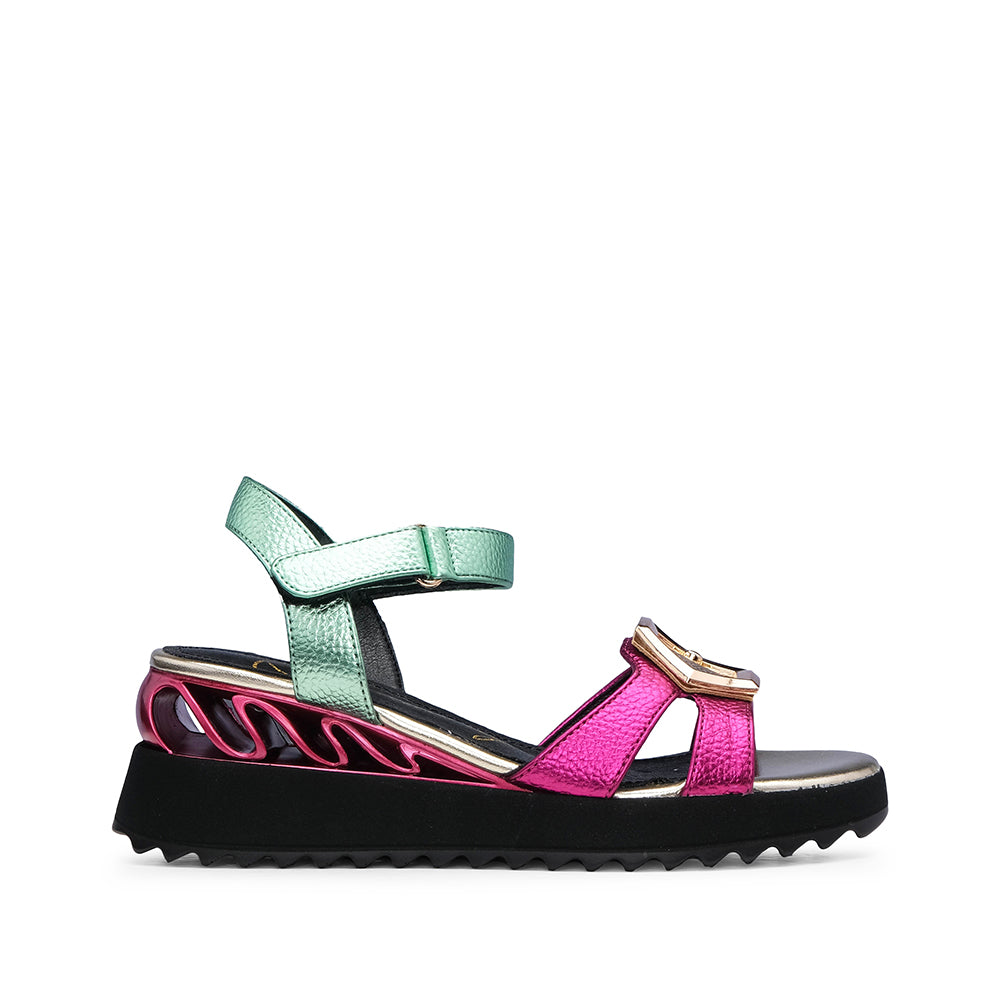 Sandália Salto Cunha Mulher Metalizado Multicolor