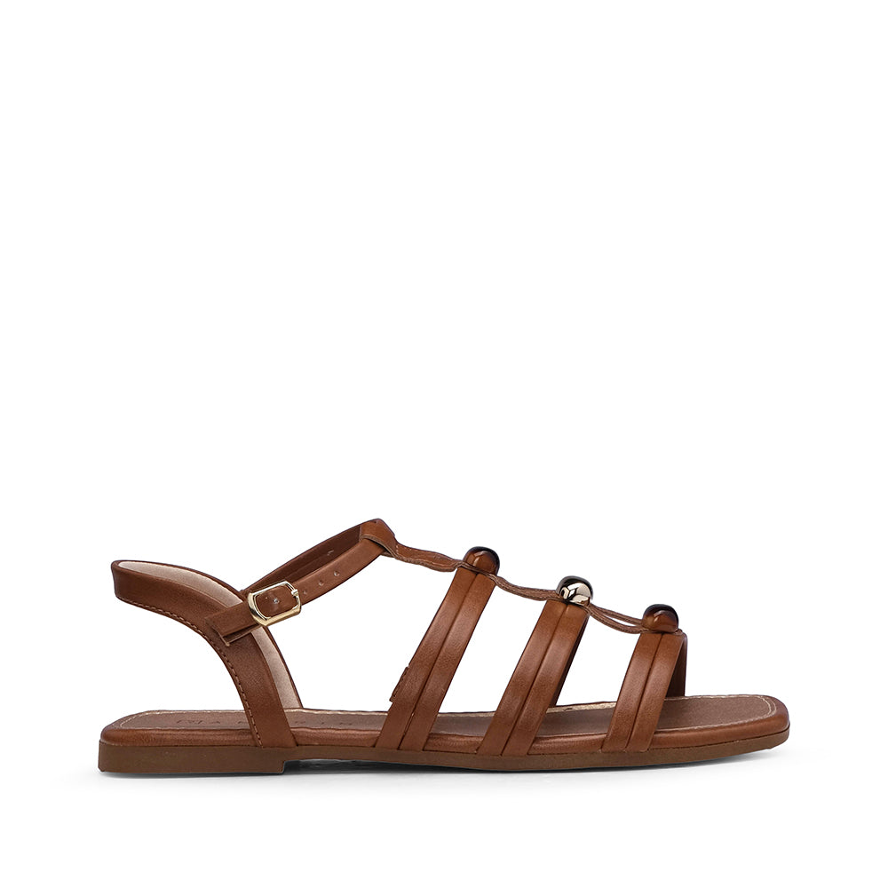 Sandália Salto Raso Mulher Camel