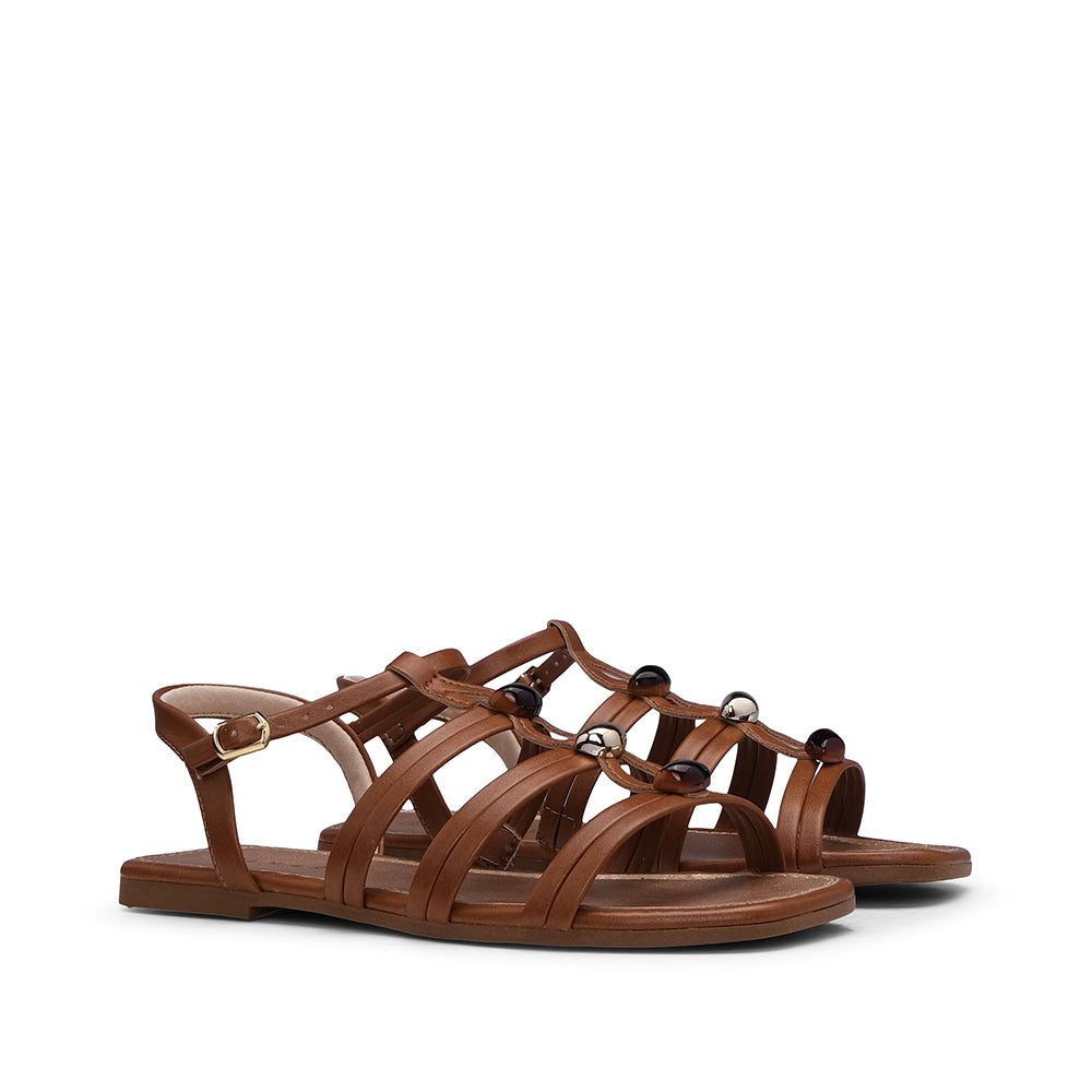 Sandália Salto Raso Mulher Camel
