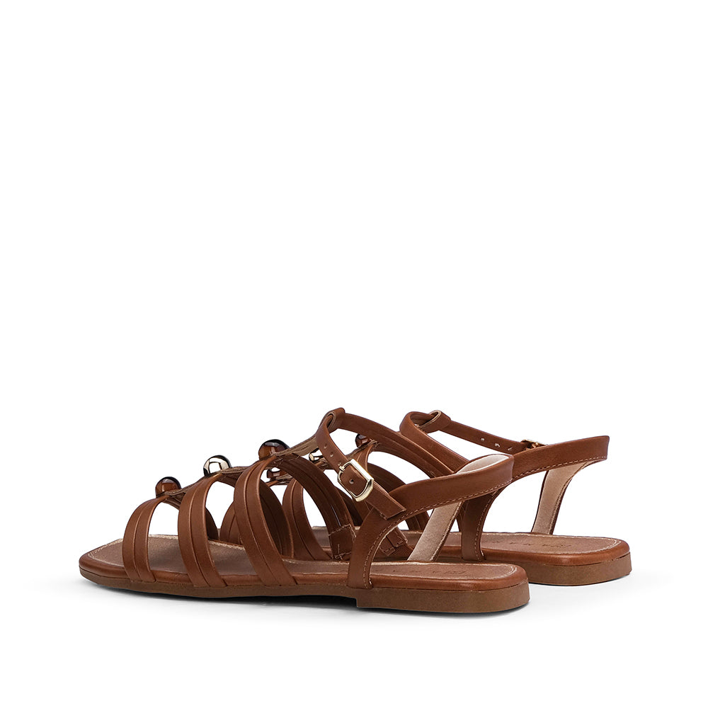 Sandália Salto Raso Mulher Camel