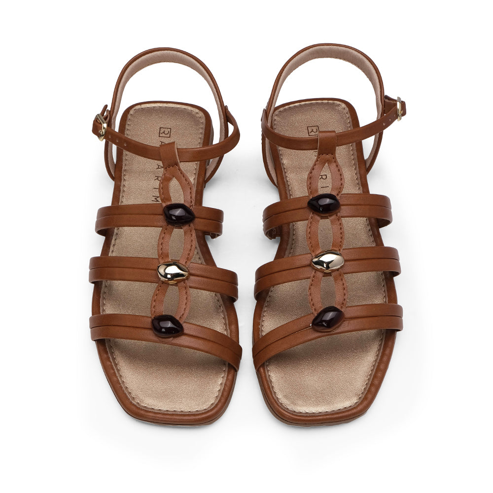 Sandália Salto Raso Mulher Camel