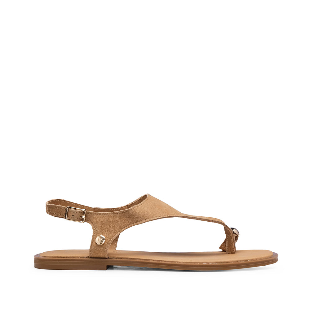 Sandália Salto Raso Mulher Camurça Camel
