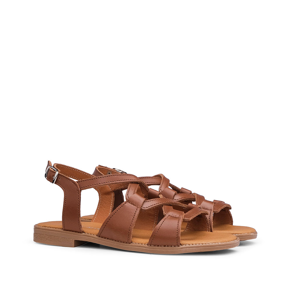 Sandália Salto Raso Mulher Pele Camel