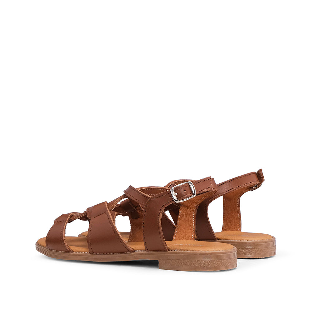 Sandália Salto Raso Mulher Pele Camel