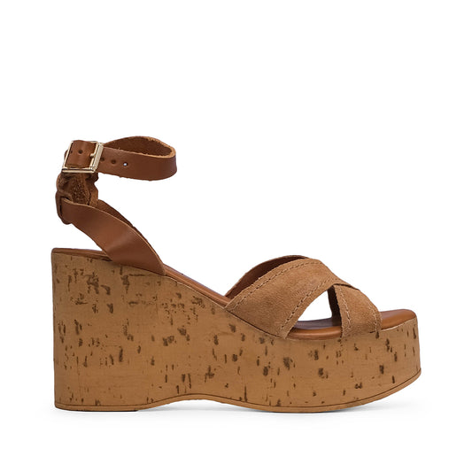 Sandália Salto Cunha Mulher Camurça Camel