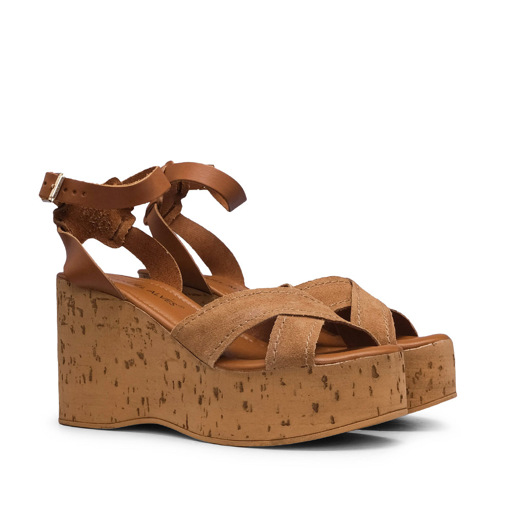 Sandália Salto Cunha Mulher Camurça Camel