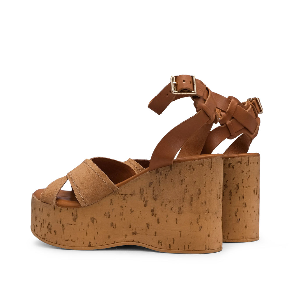 Sandália Salto Cunha Mulher Camurça Camel