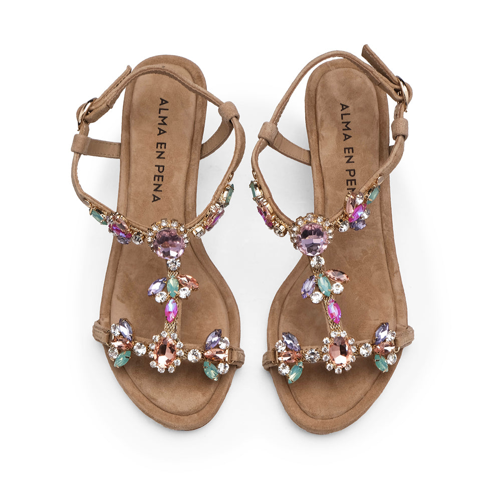 Sandália Salto Médio Mulher Camurça Bege