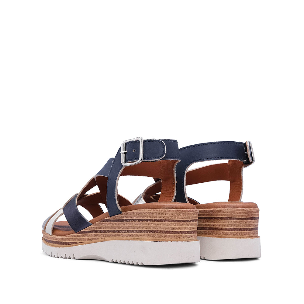 Women's Wedge Heel Sandal with Blue Leather – Manuel Alves