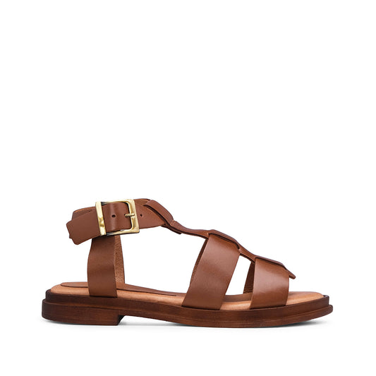 Sandália Salto Raso Mulher Pele Camel