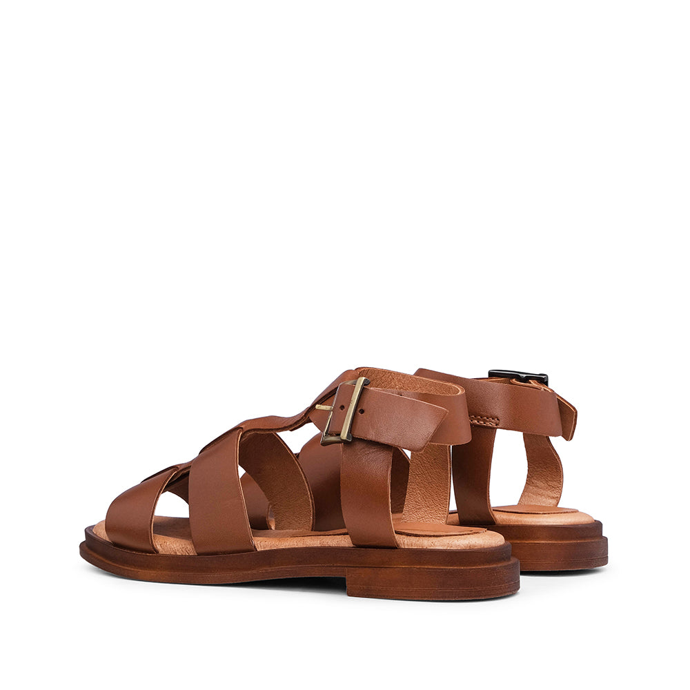 Sandália Salto Raso Mulher Pele Camel