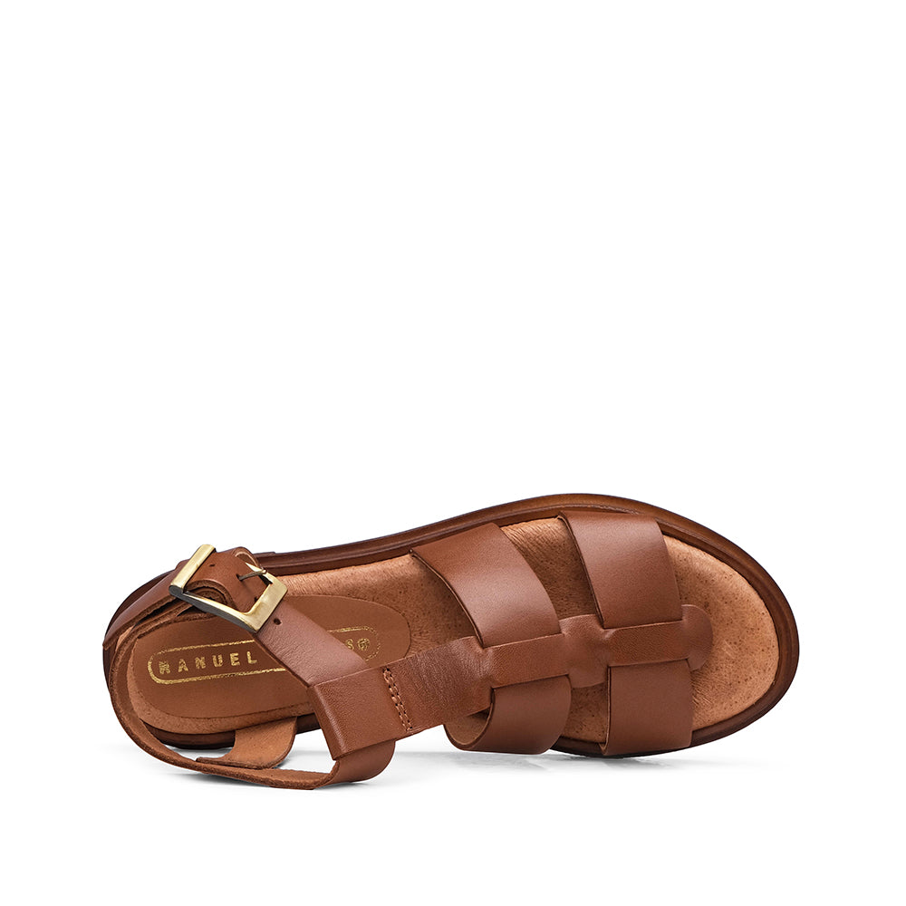 Sandália Salto Raso Mulher Pele Camel