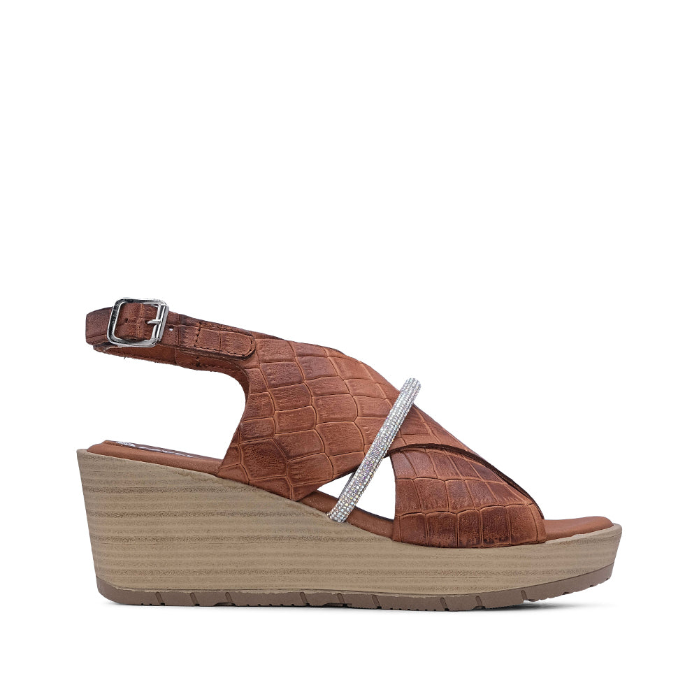 Sandália Salto Cunha Mulher Animal Print Camel