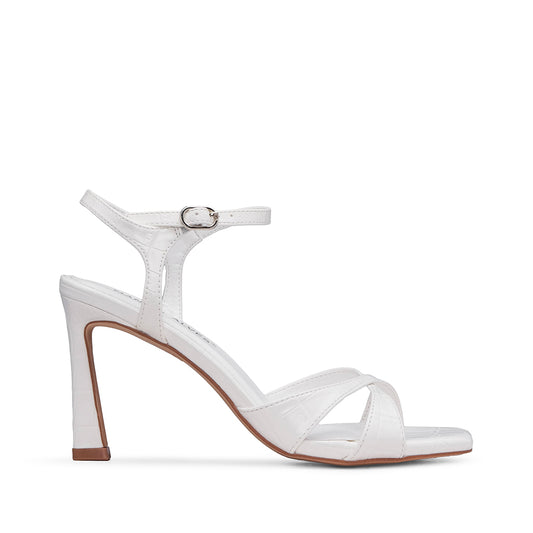 Sandália Salto Alto Mulher Animal Print Branco